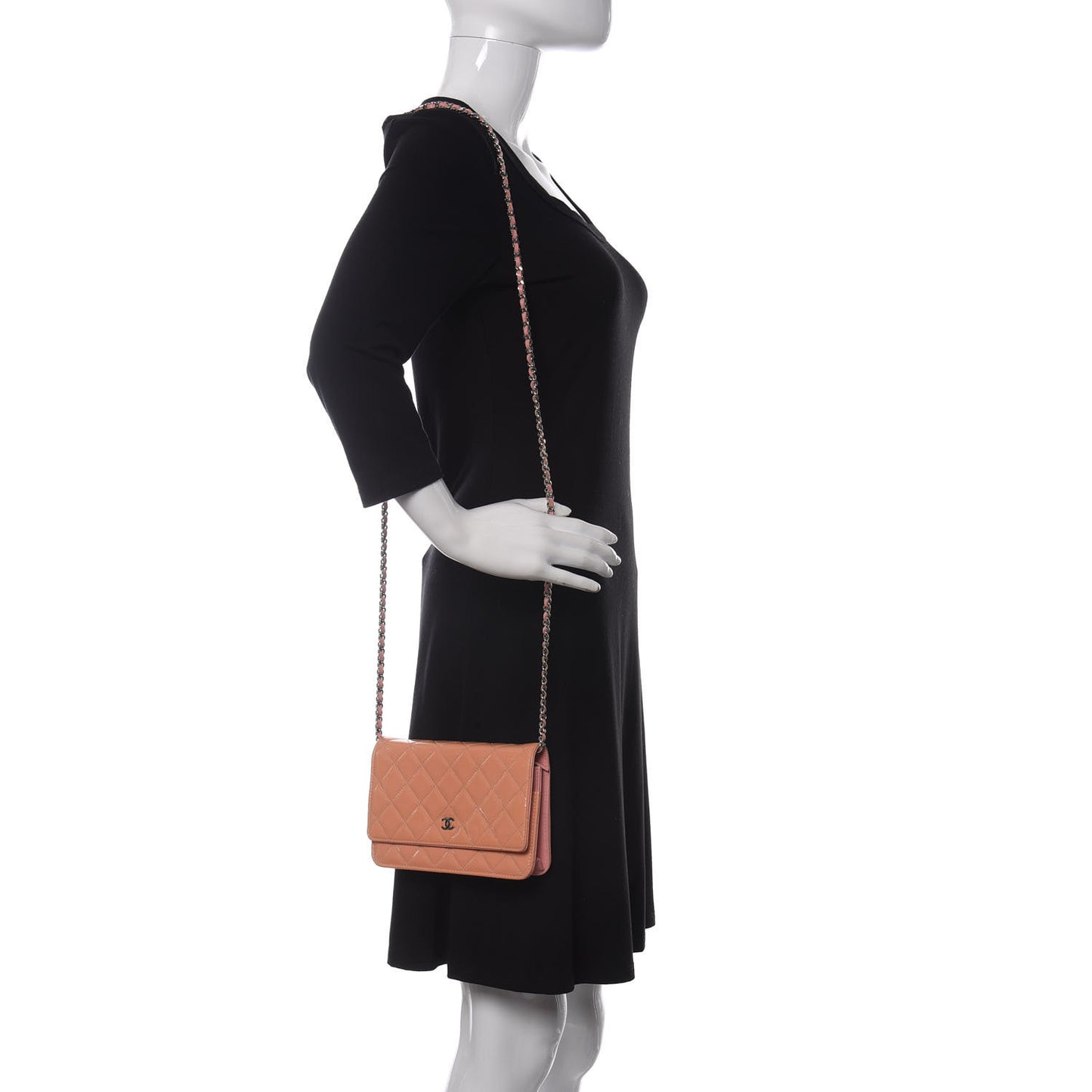 Patent Quilted Wallet On Chain WOC Coral