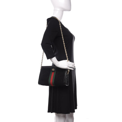 Gucci Suede Patent GG Web Small Ophidia Chain Shoulder Bag Black 2 of 9