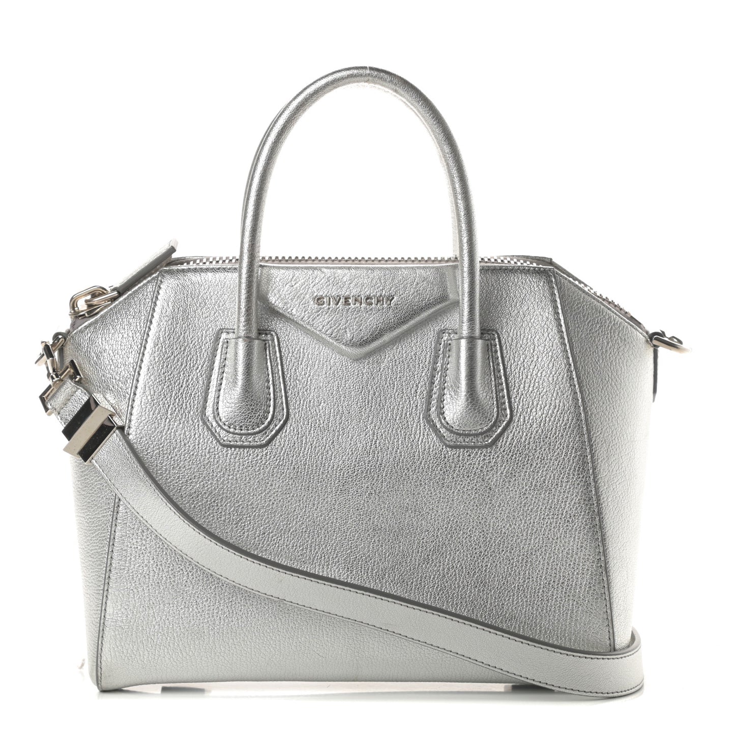 Metallic Sugar Goatskin Small Antigona Silver
