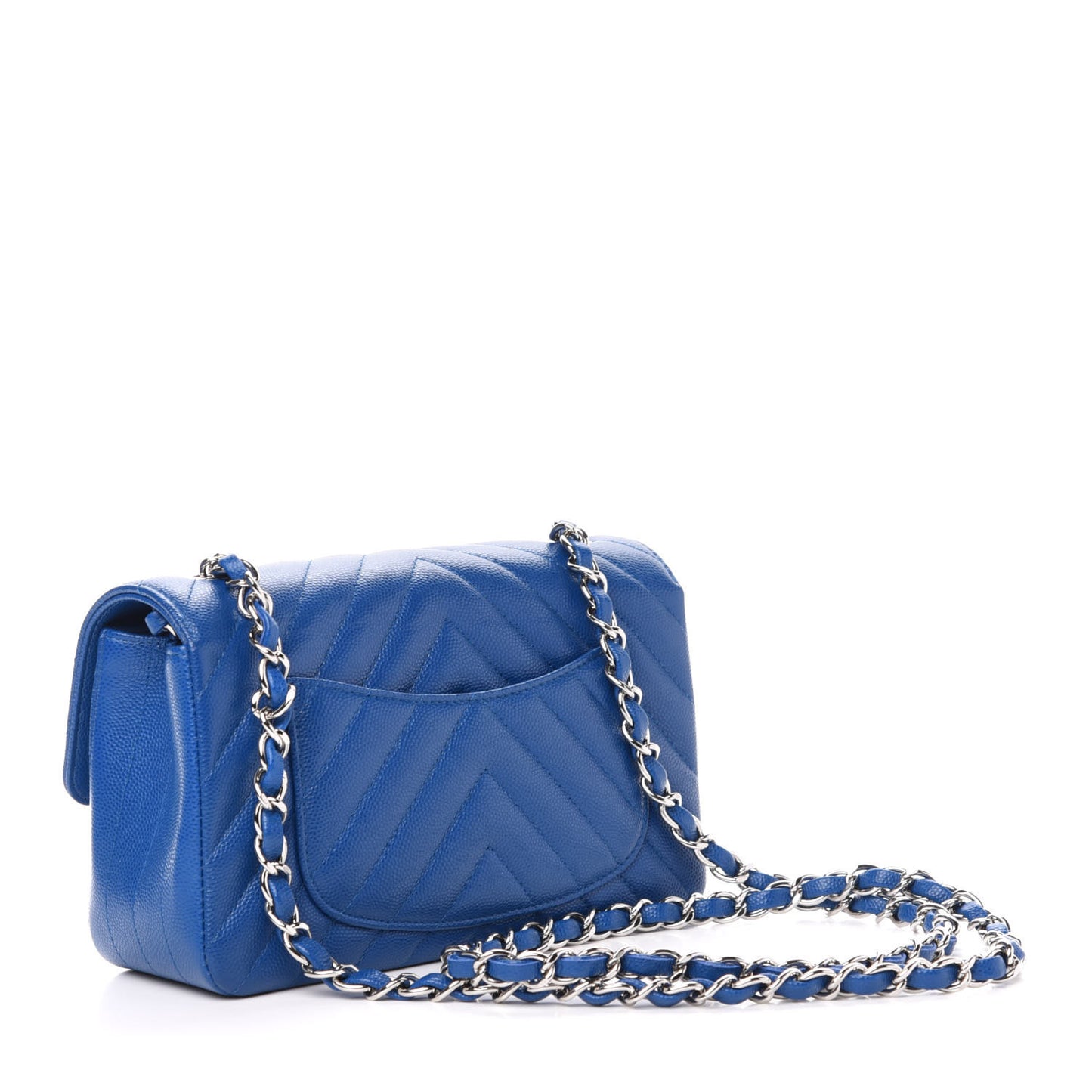 Caviar Chevron Quilted Mini Rectangular Flap Blue