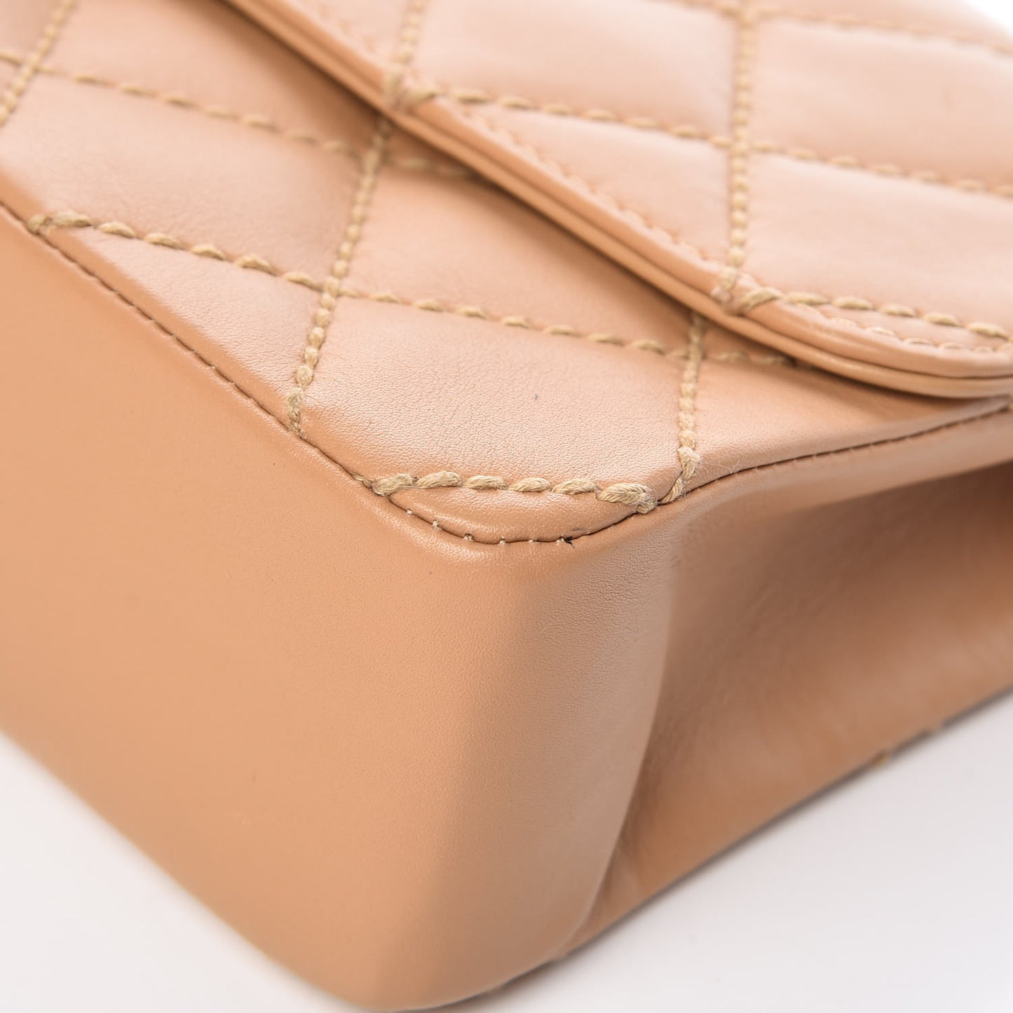 Calfskin Quilted Medium Wild Stitch Flap Beige