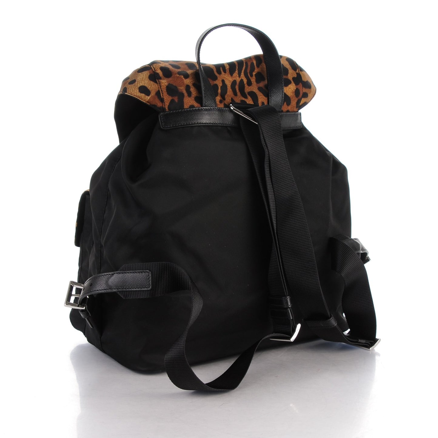 Tessuto Nylon Leopard Print Backpack Black Miele