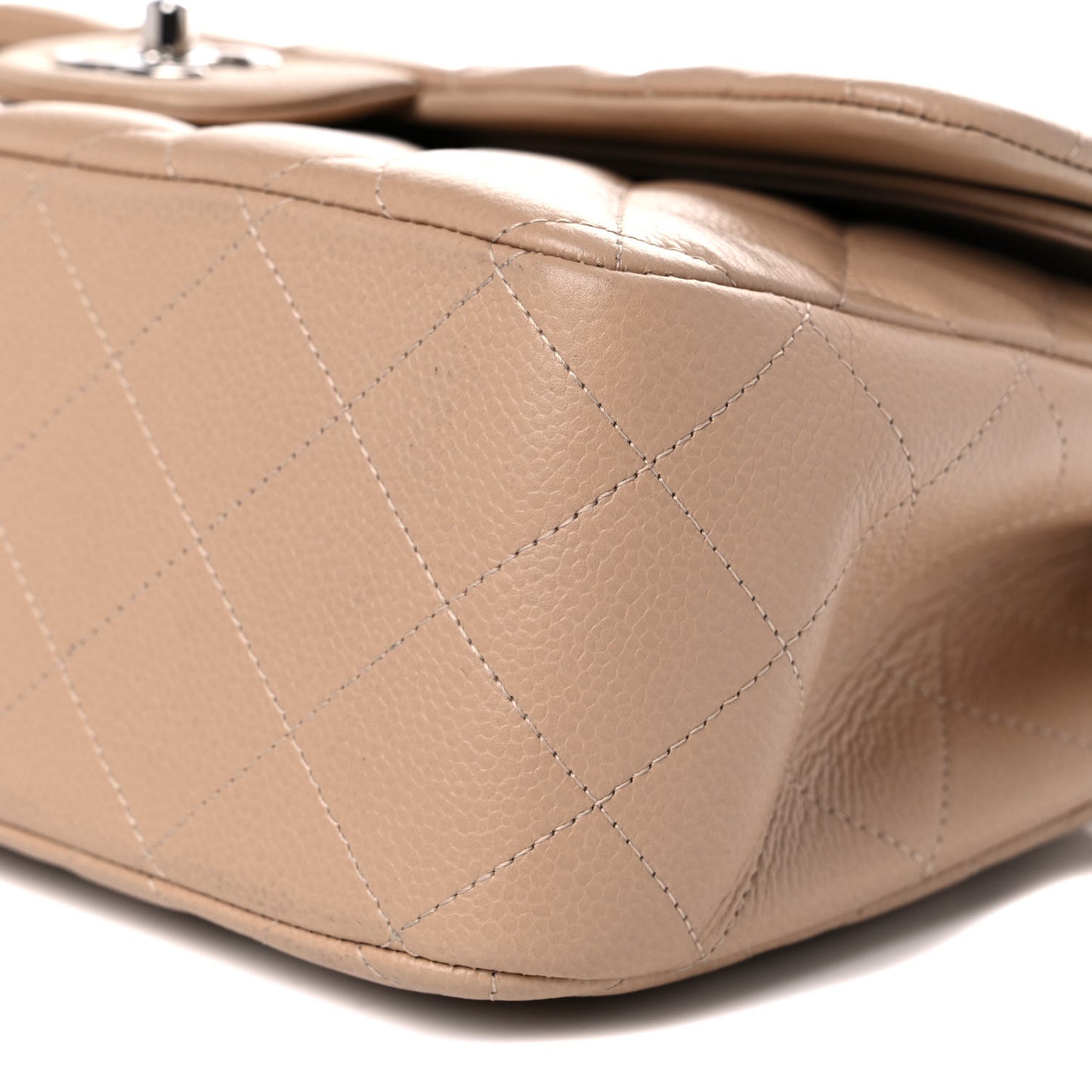 Caviar Quilted Jumbo Double Flap Beige