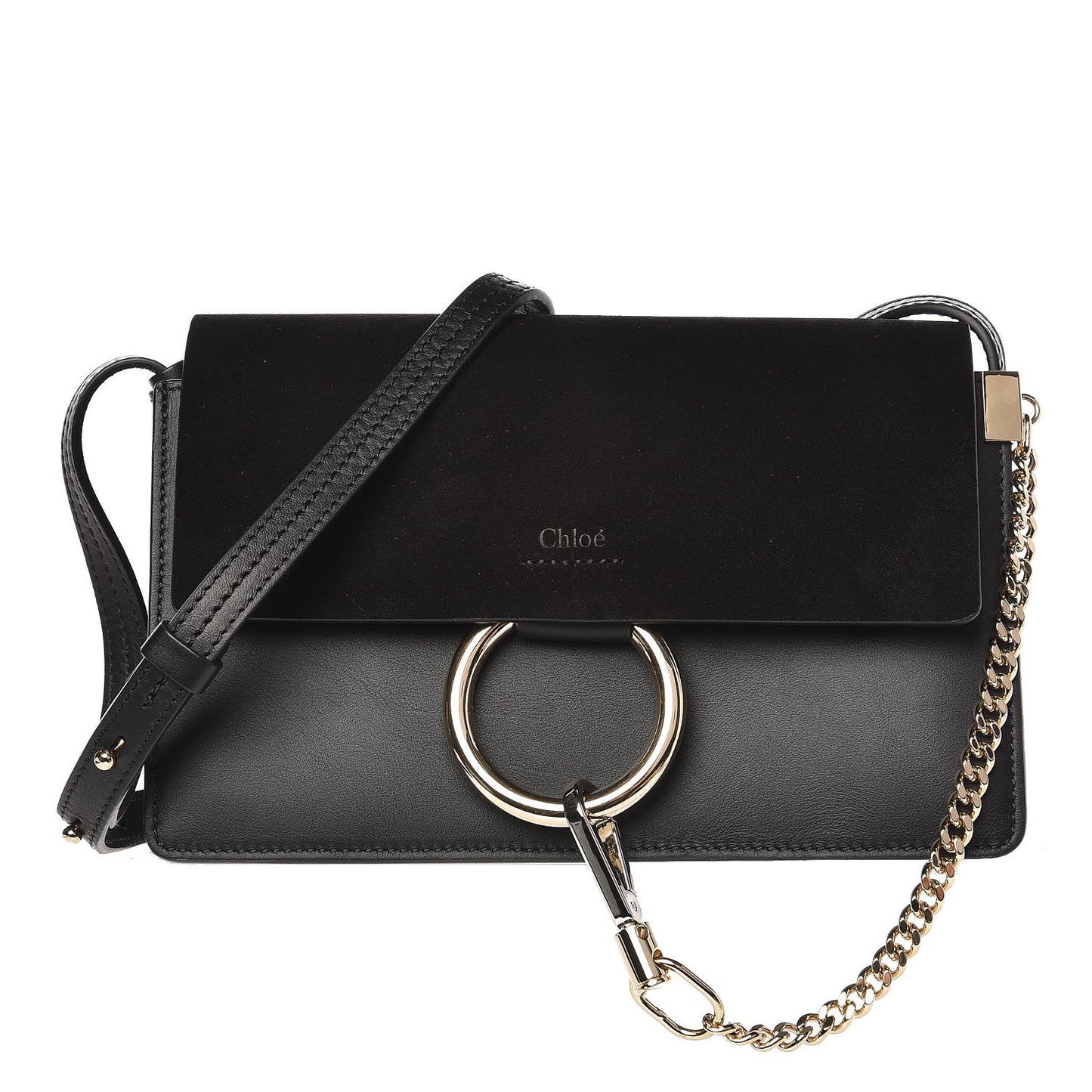 Suede Calfskin Small Faye Shoulder Bag Black