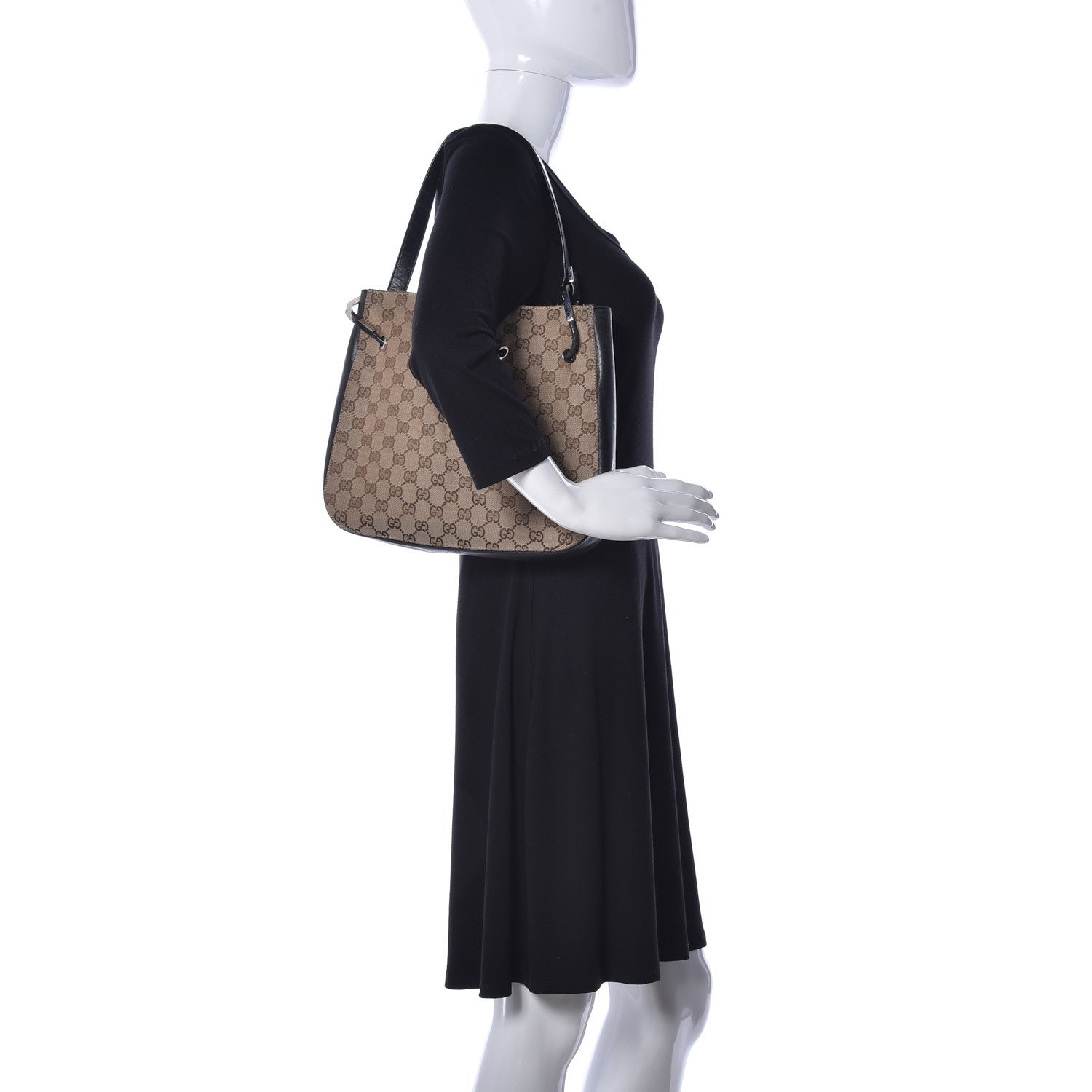 Gucci Monogram Small Drawstring Shoulder Bag Black 2 of 9