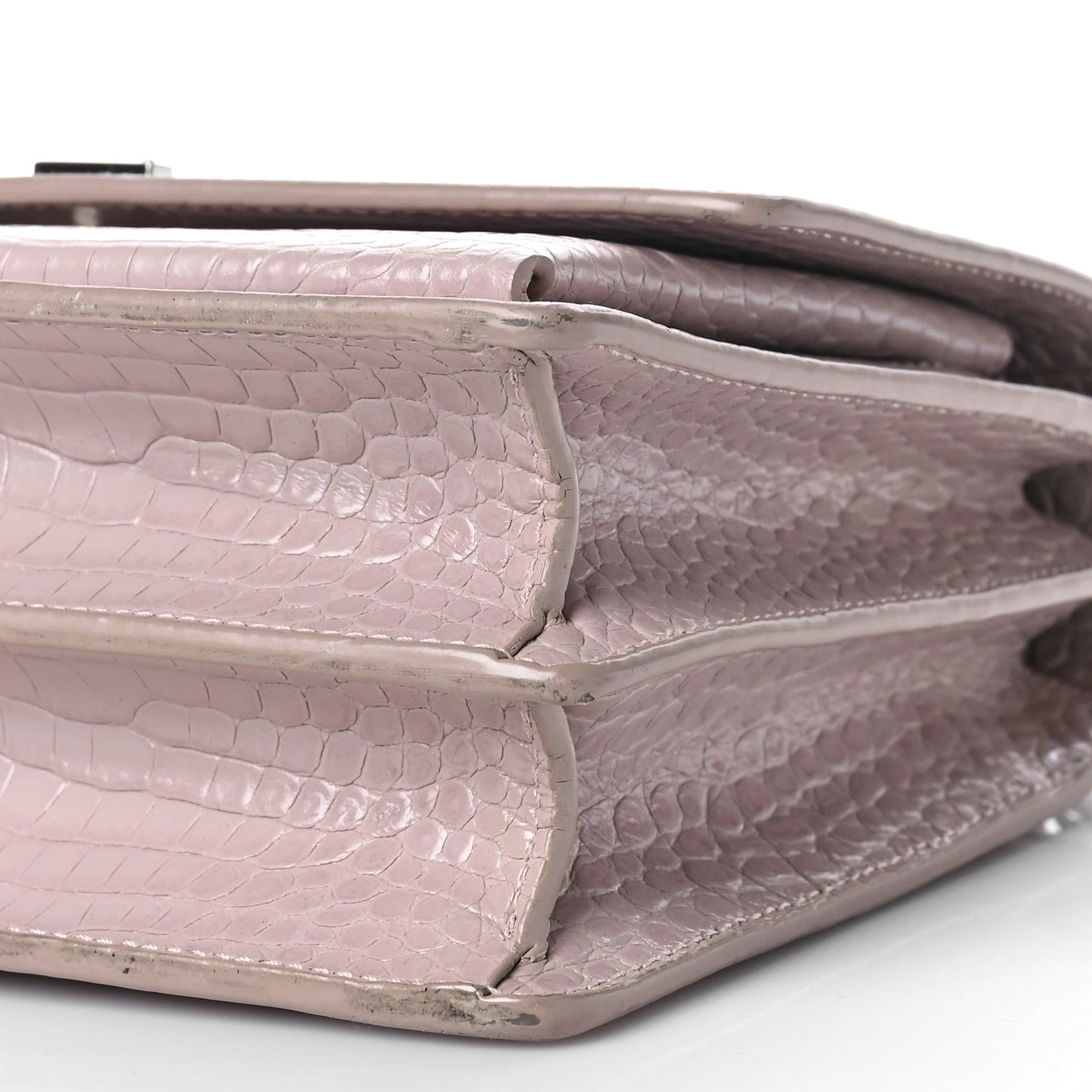 Calfskin Crocodile Embossed Medium Monogram Sunset Powder Pink