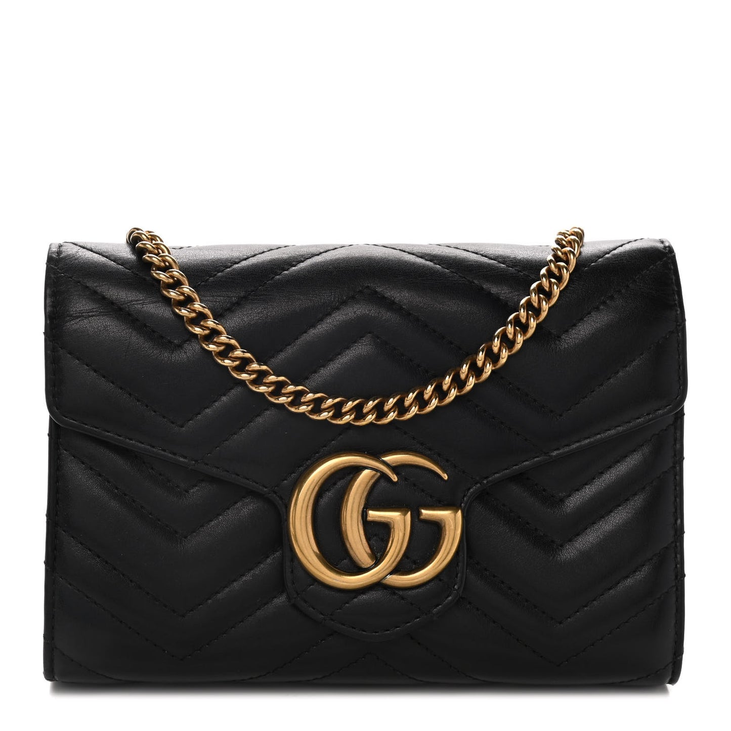 Calfskin Matelasse GG Marmont Chain Wallet Black