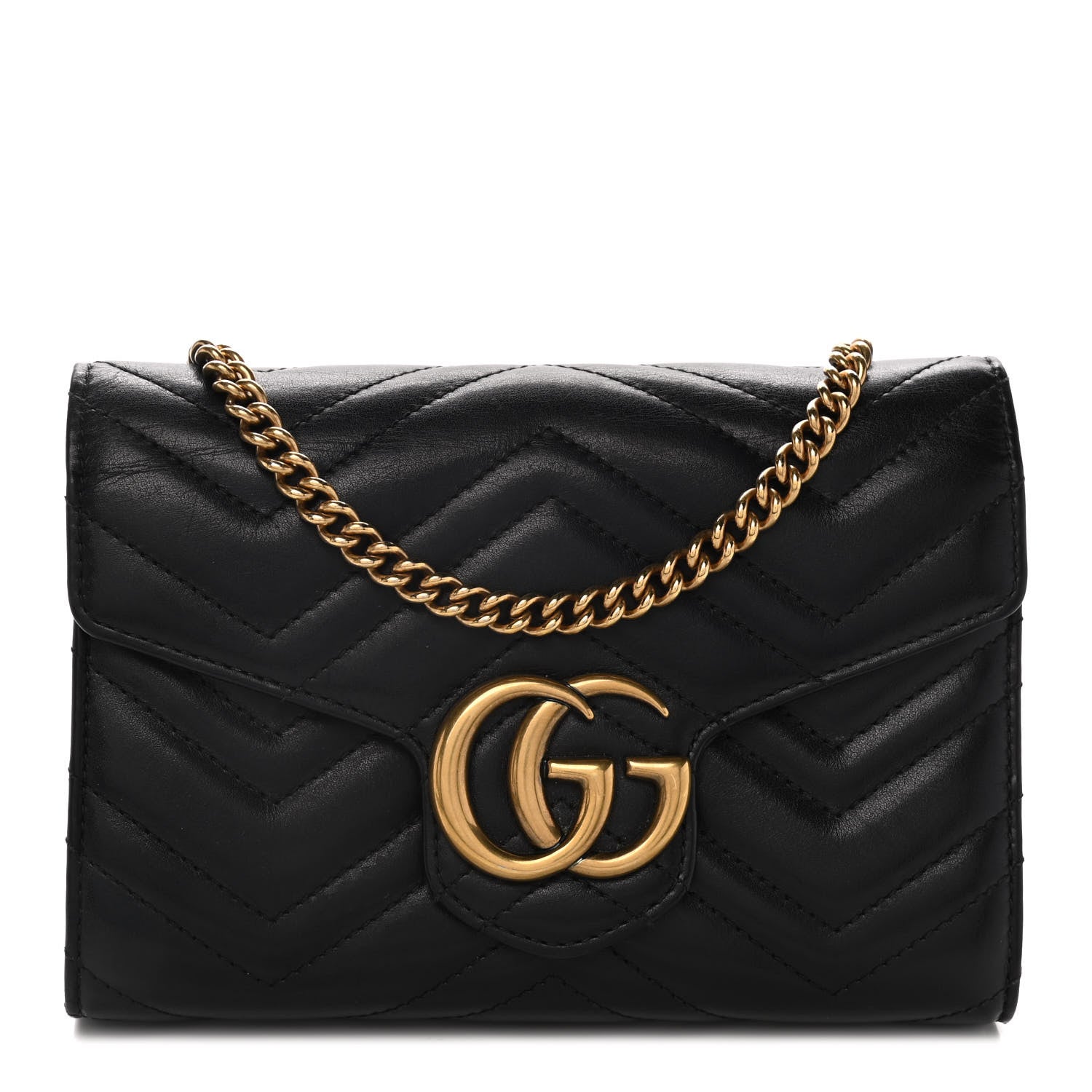 Gucci Calfskin Matelasse GG Marmont Chain Wallet Black 1 of 10