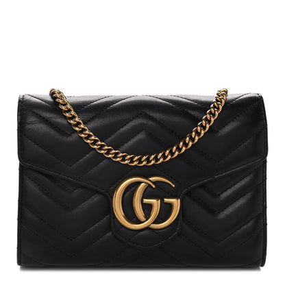 Gucci Calfskin Matelasse GG Marmont Chain Wallet Black 1 of 10