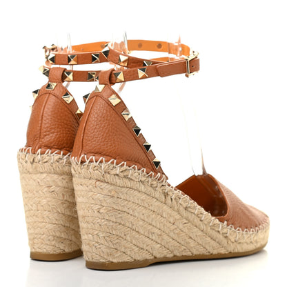 Valentino Garavani Grained Calfskin Rockstud Ankle Wrap Espadrille 15/85mm Wedges 39 Light Cuir 4 of 9