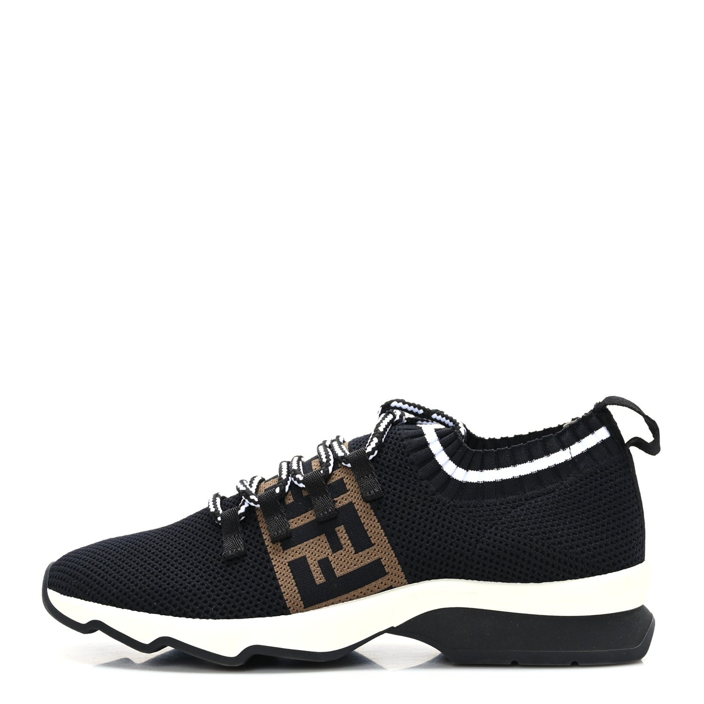 Stretch Knit Jacquard FF Lace-Up Sock Sneakers 38 Tobacco Black