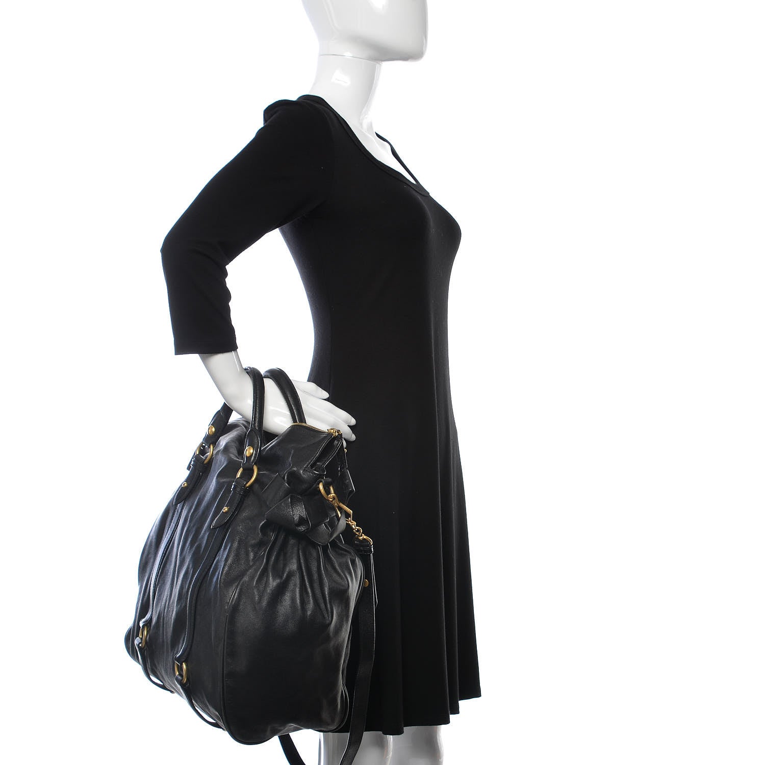 Miu Miu Vitello Bow Tote Black 2 of 19