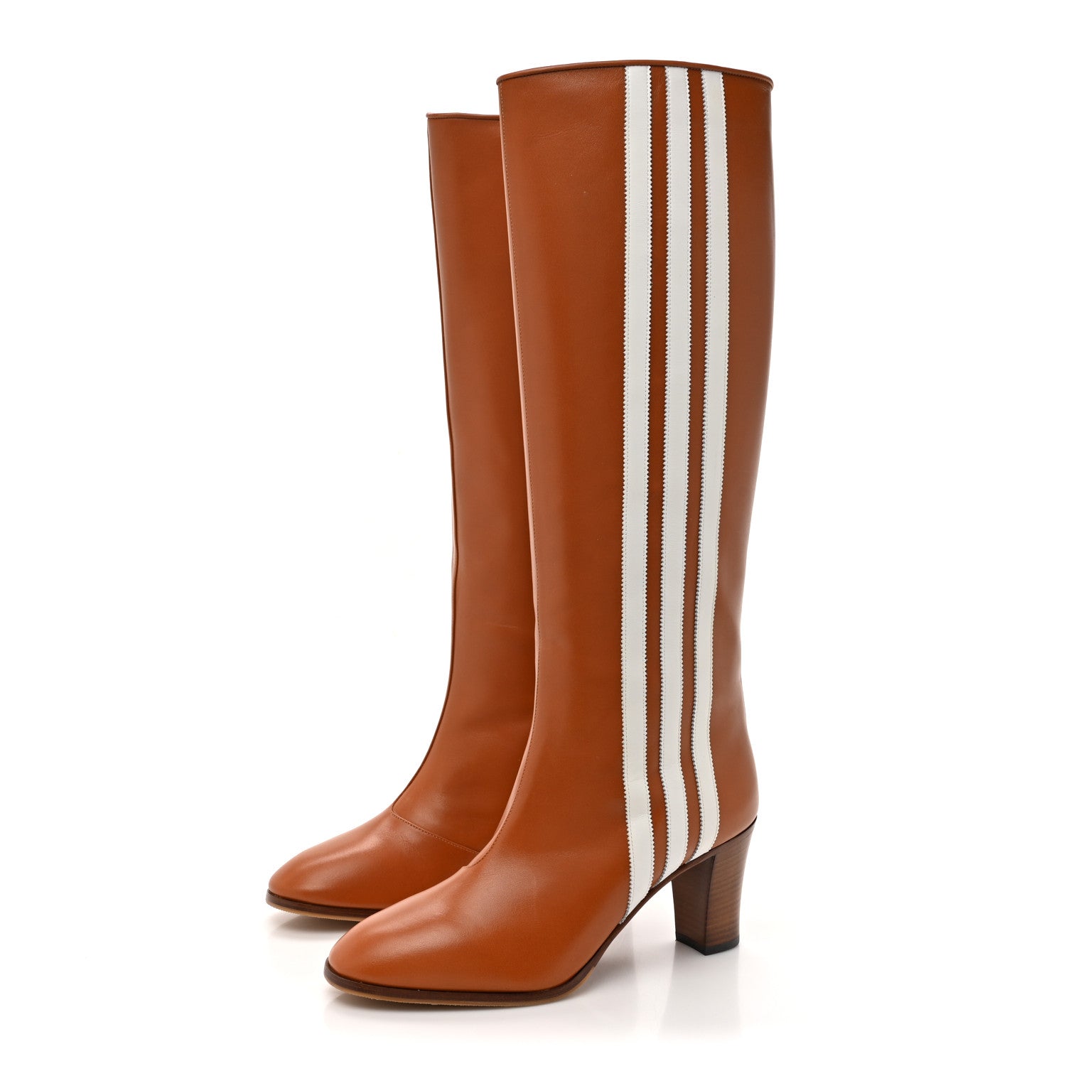 Gucci X ADIDAS Calfskin Elizabeth Knee Boots 39 Royal Cognac Great White 3 of 12