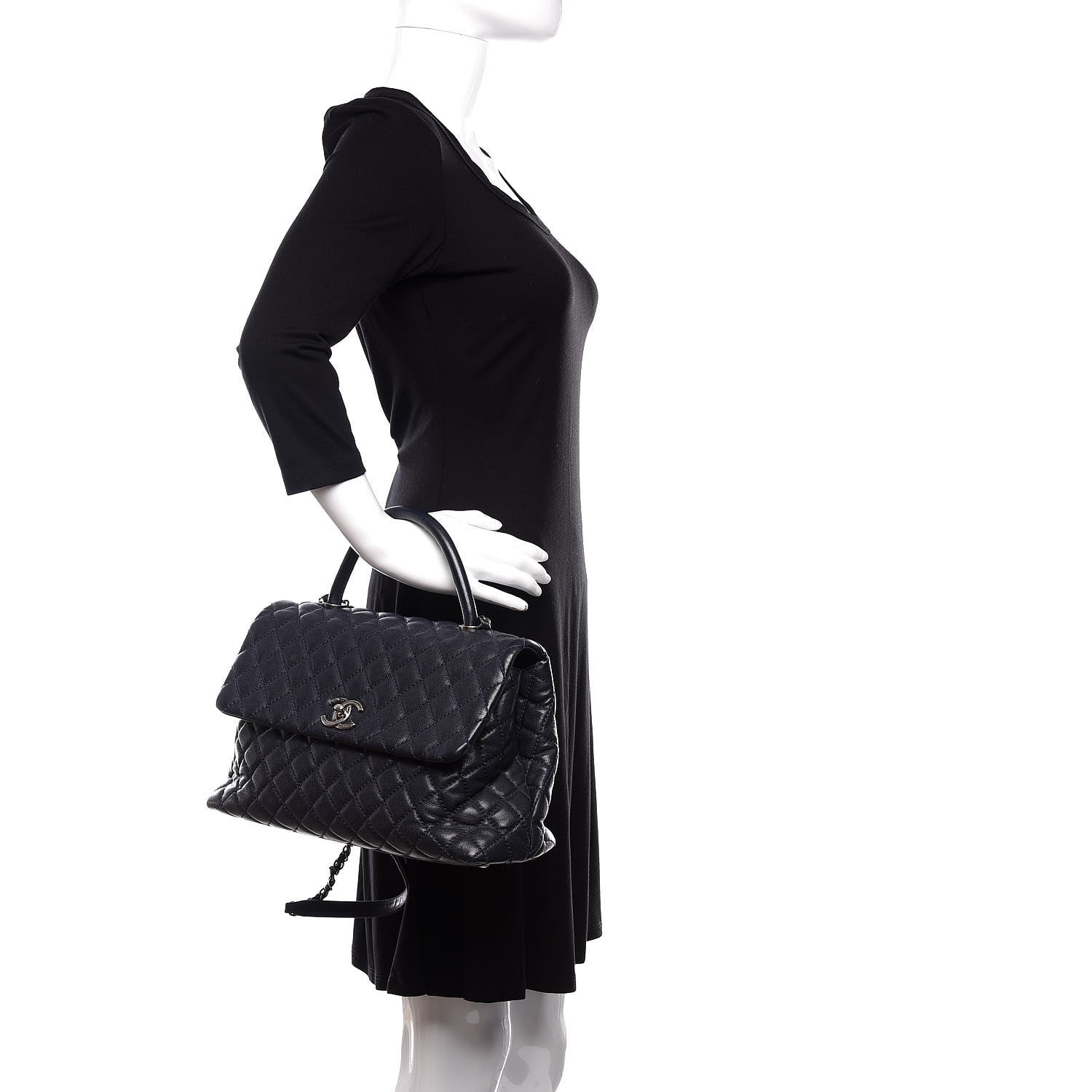 Chanel Caviar Quilted Medium Coco Handle Flap Navy Blue 2 of 14