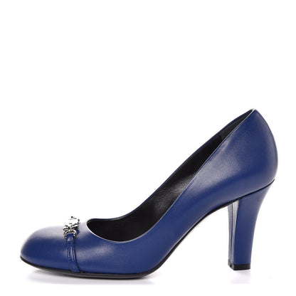 Gucci Nappa Logo Plate Round Toe Pumps 37 Zaffiro 1 of 11