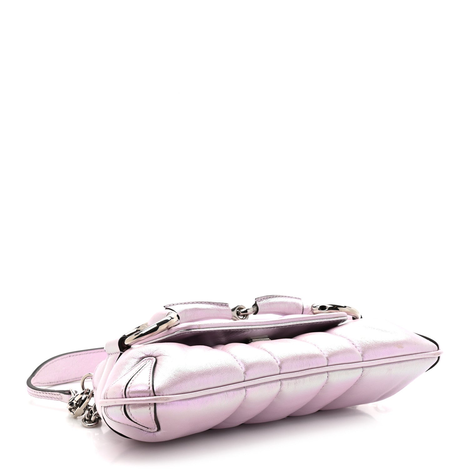 Gucci Iridescent Nappa Vertical Matelasse Small Maxi Horsebit Chain Shoulder Bag Escape Pink 4 of 12