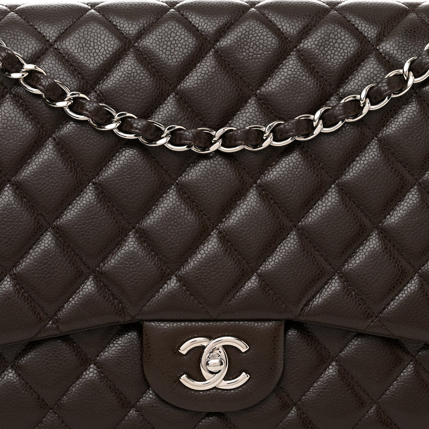 Caviar Quilted Maxi Single Flap Dark Brown