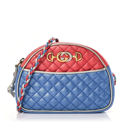 Gucci Laminated Nappa Trapuntata Mini Zumi Dome Shoulder Bag Rosso Marine Argento 1 of 9