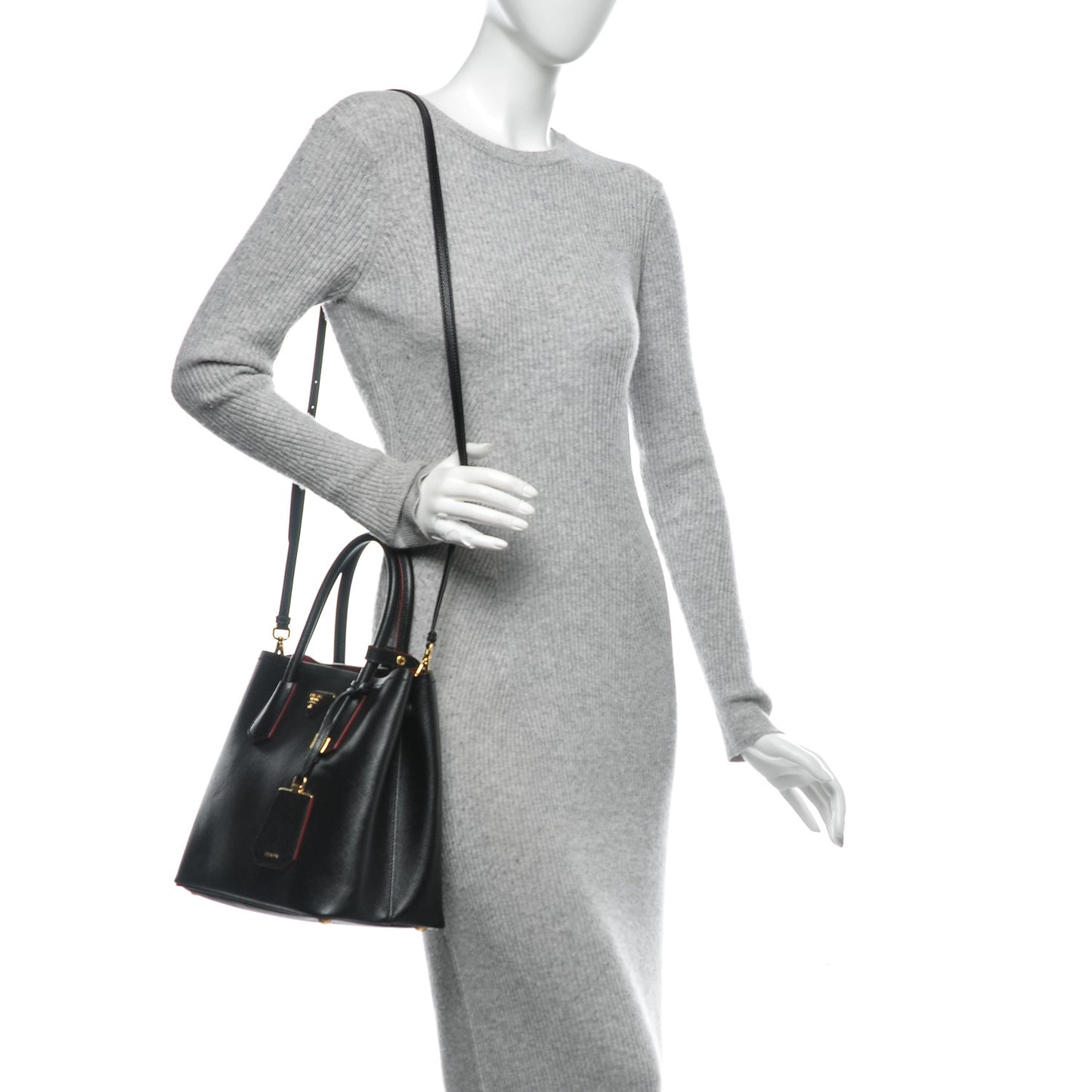 Saffiano Cuir Medium Double Bag Black Fuoco