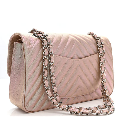 Chanel Metallic Caviar Chevron Quilted Medium Double Flap Light Gold 3 of 12