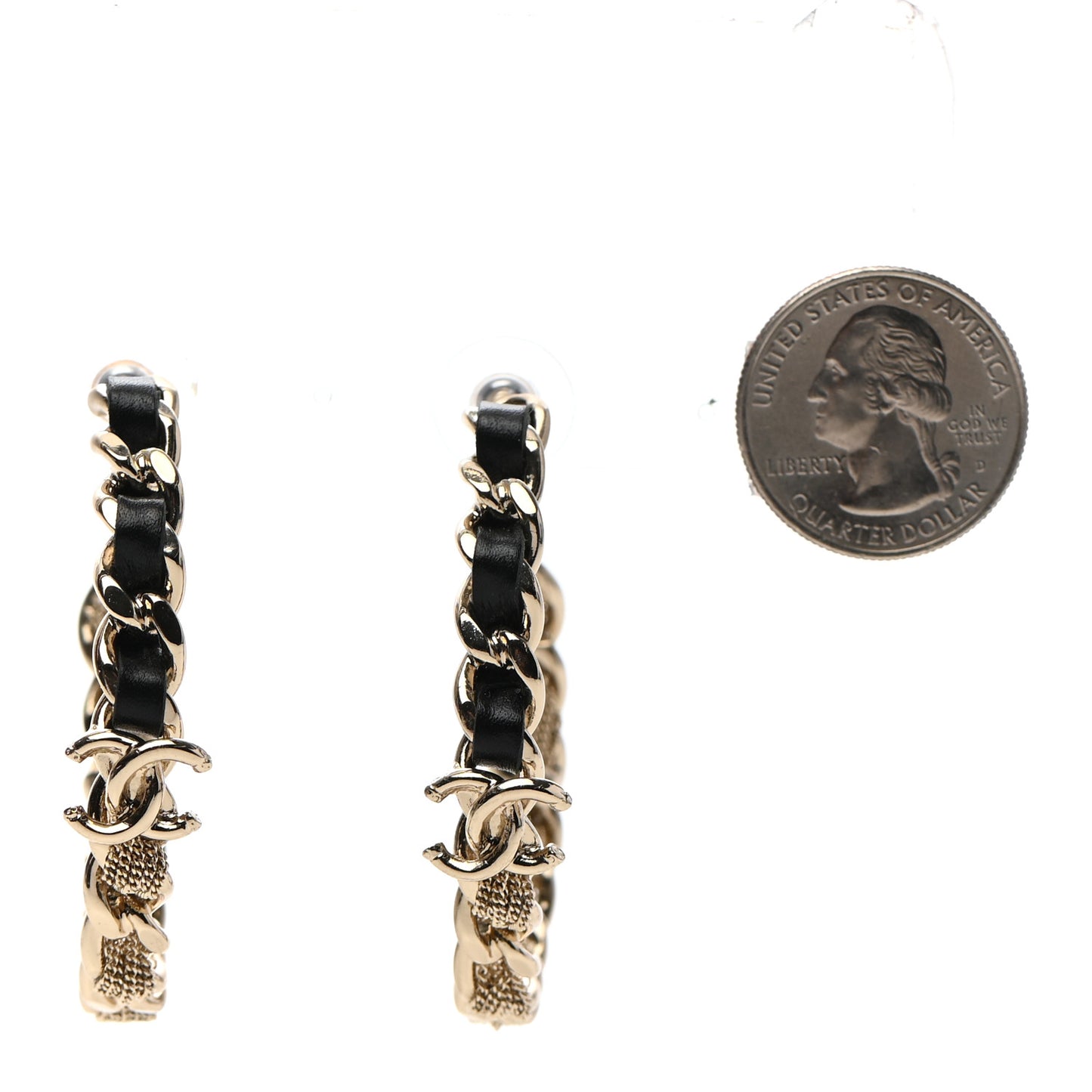 Lambskin CC Chain Hoop Earrings Gold