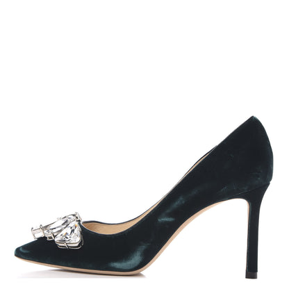Jimmy Choo Velvet Crystal Embellished Marvel 85 Pumps 37 Bottle Green 1 of 9