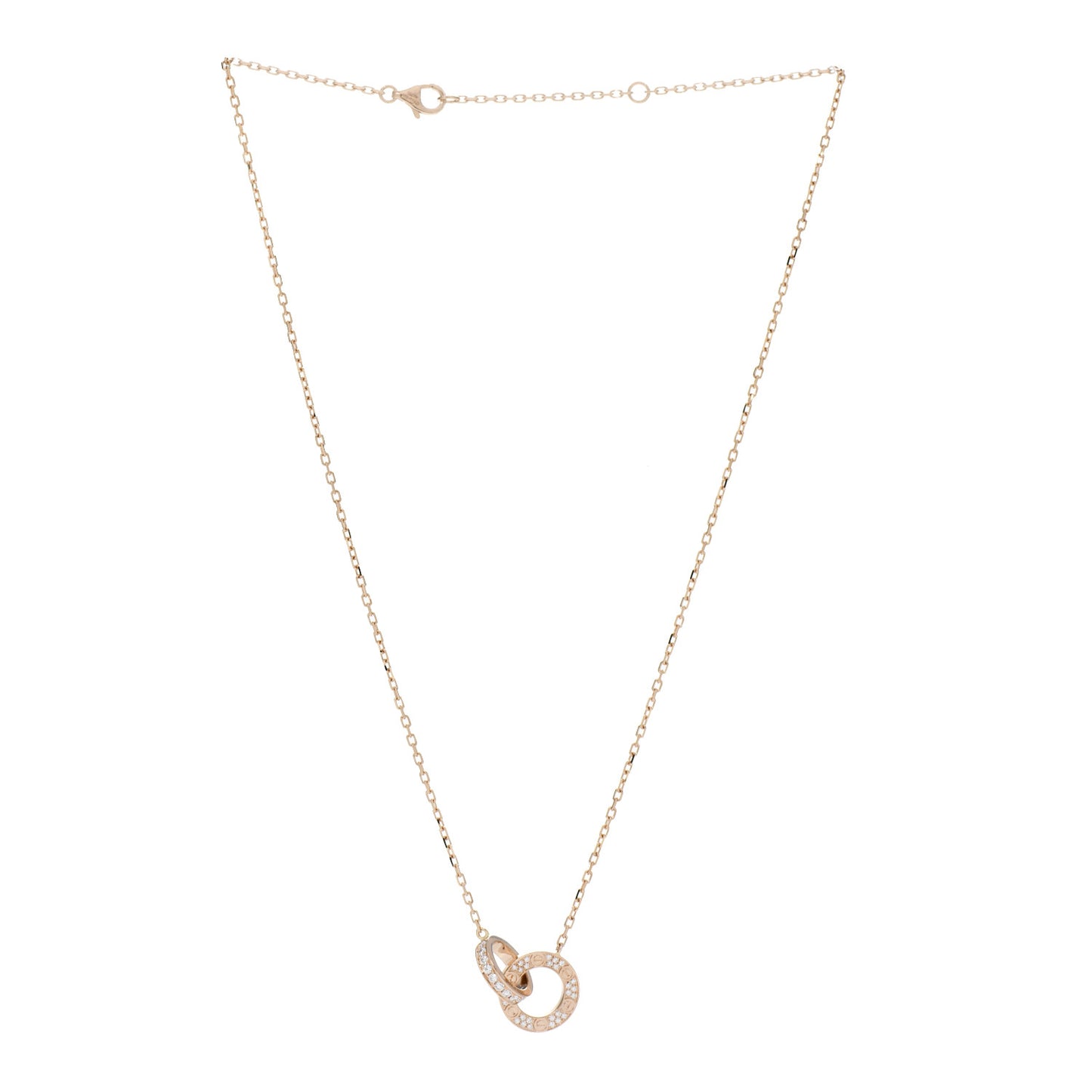 18K Pink Gold Diamond Interlocking LOVE Paved Necklace