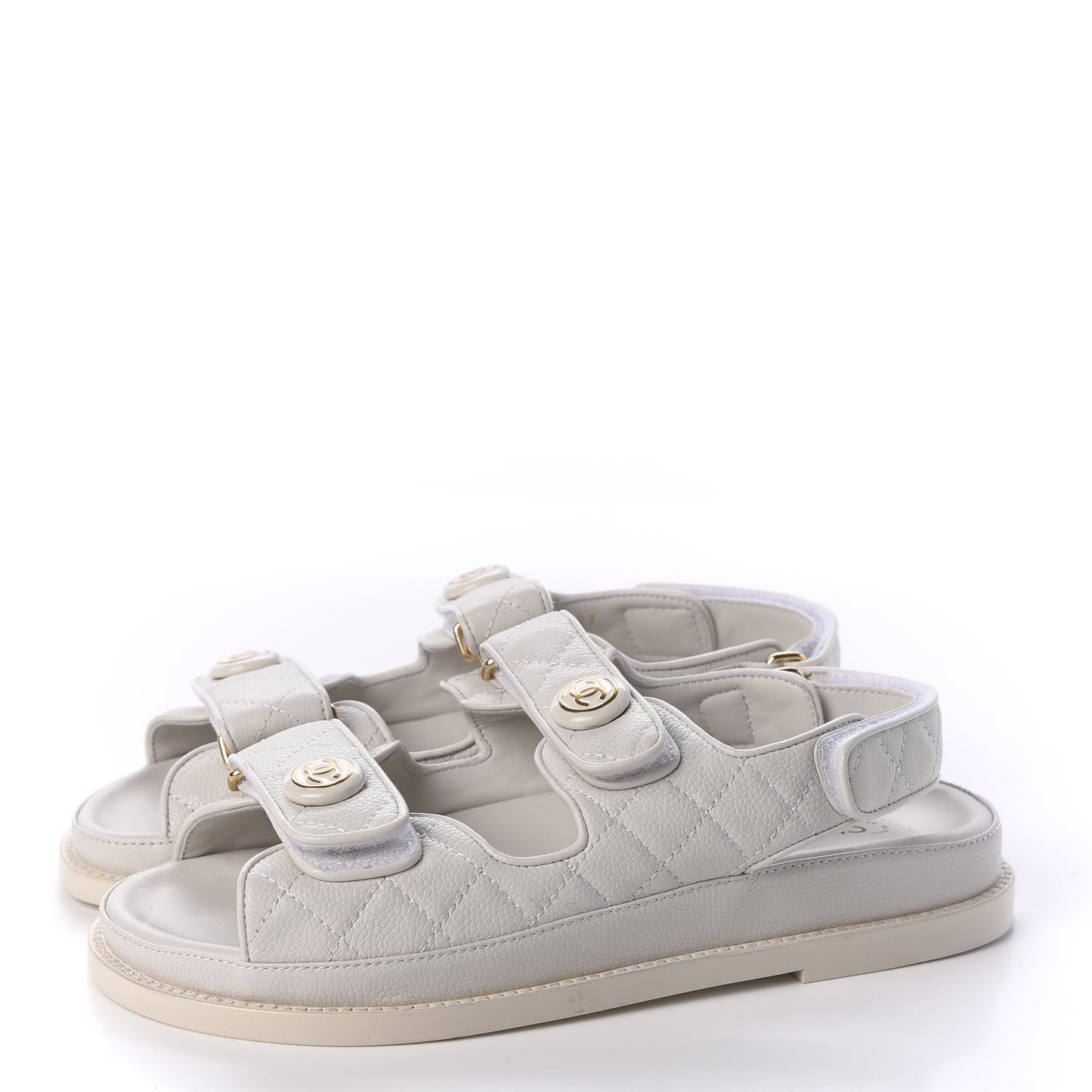 Grained Calfskin Quilted Velcro Dad Sandals 38 White
