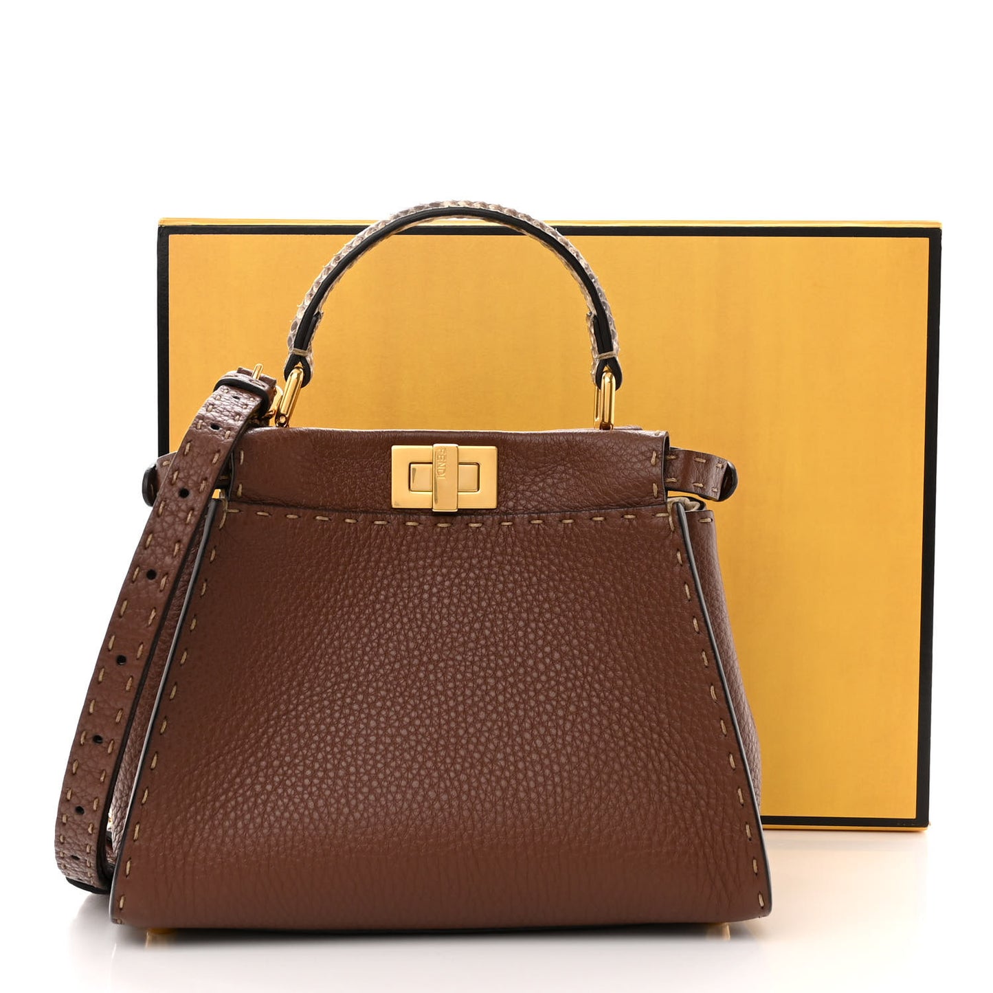 Cuoio Romano Snakeskin Selleria Bi-Color Mini Peekaboo Iconic Satchel Ghianda Camelia White
