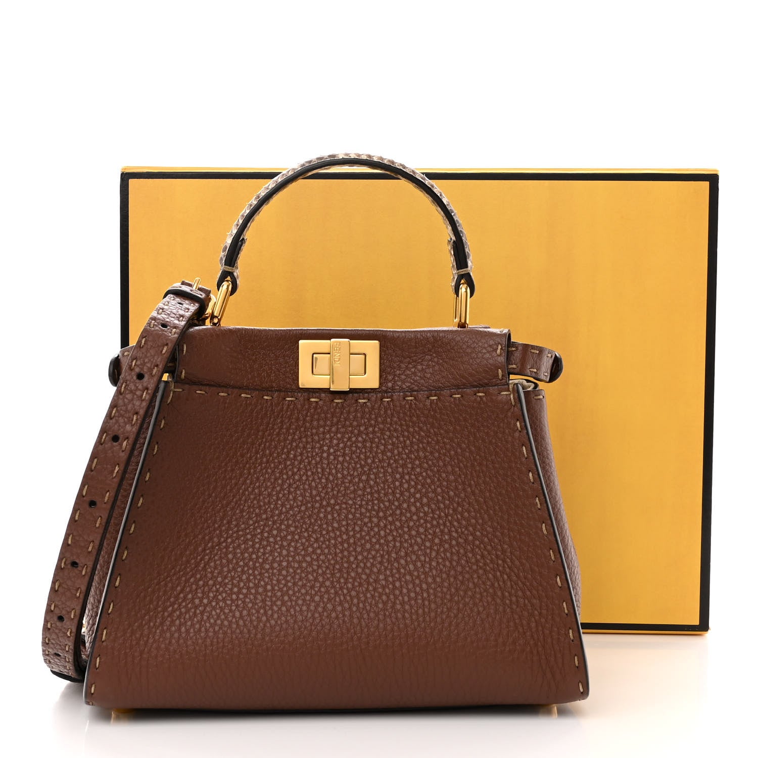 Fendi Cuoio Romano Snakeskin Selleria Bi-Color Mini Peekaboo Iconic Satchel Ghianda Camelia White 12 of 12