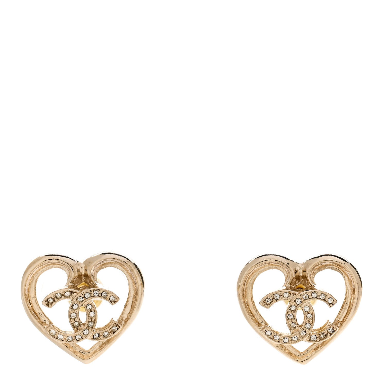 Chanel Metal Crystal CC Logo Heart Earrings Gold 1 of 5