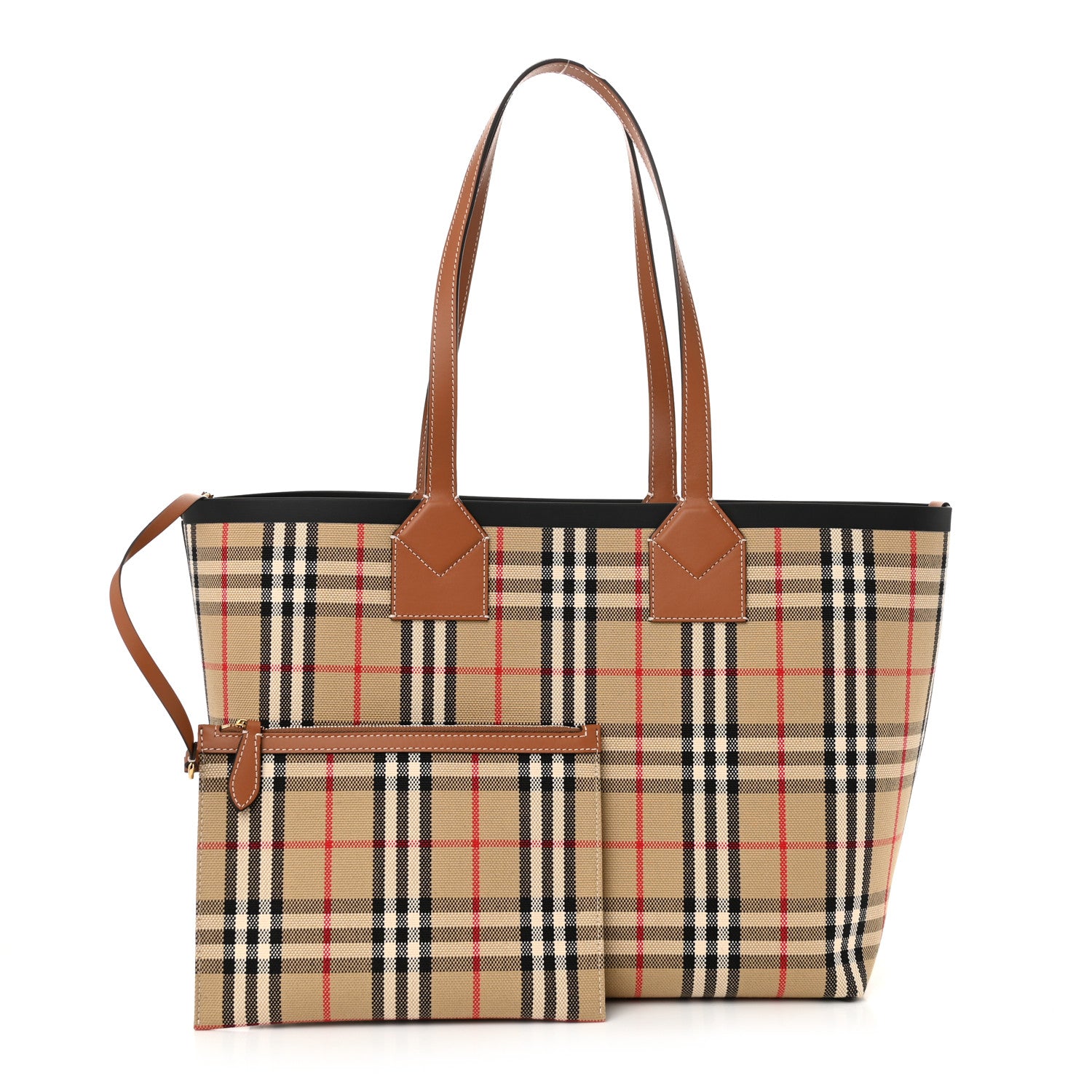 Burberry Cotton Vintage Check Medium London Tote Bag Briar Brown Black 3 of 10