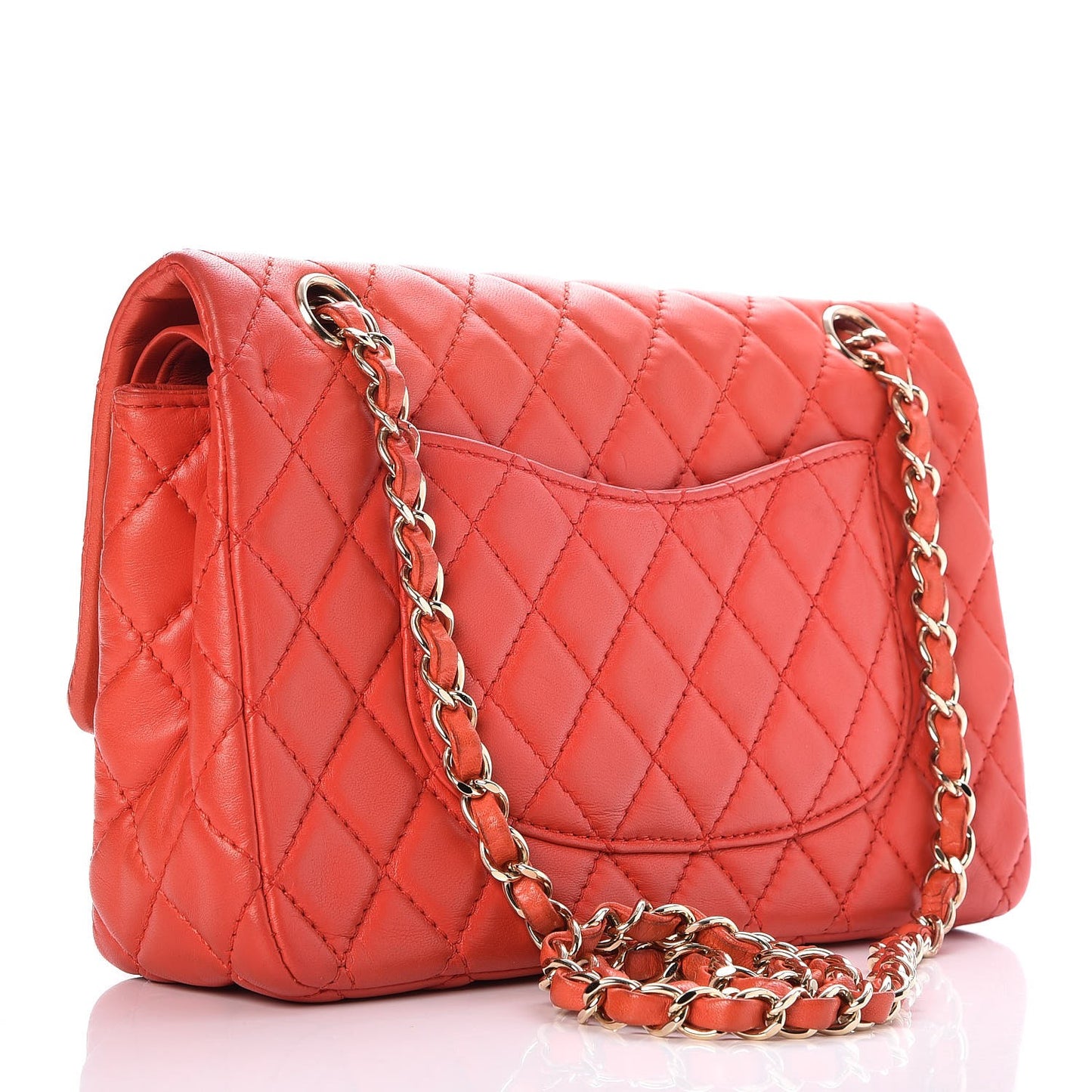 Lambskin Quilted Medium Double Flap Red