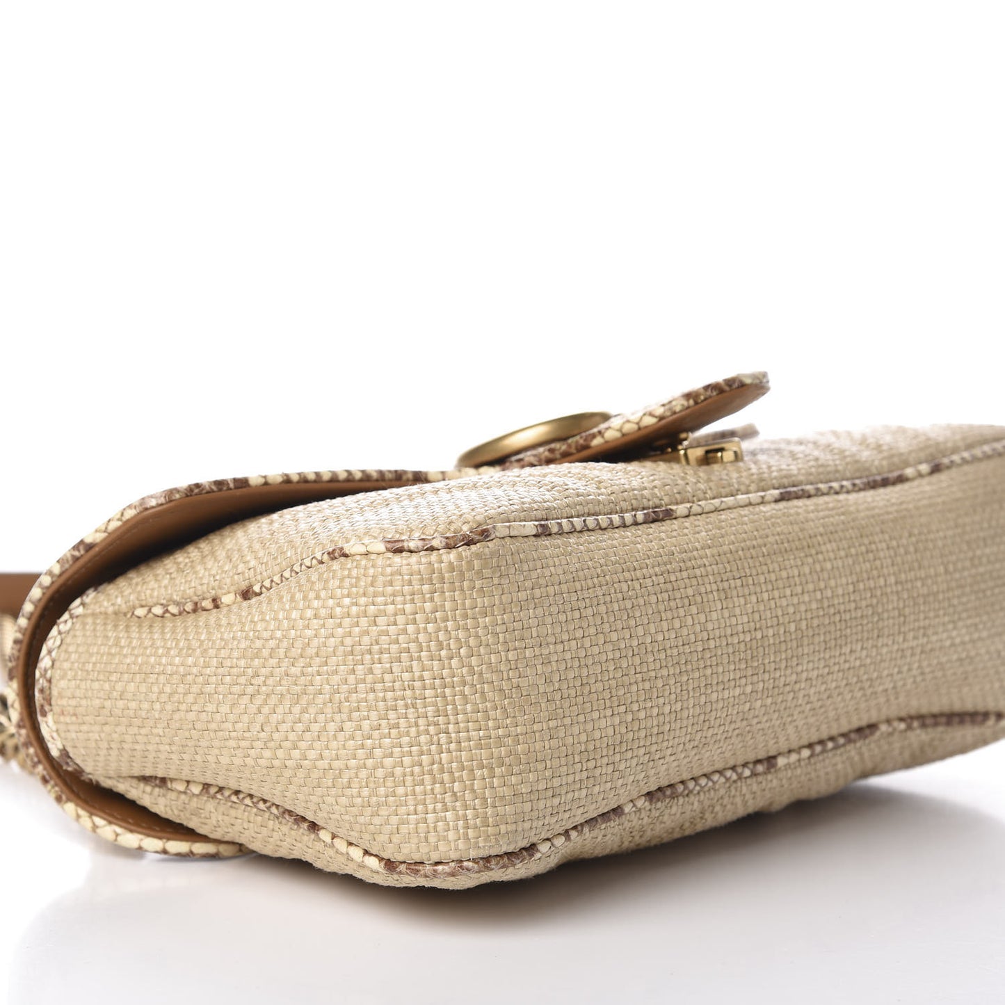 Raffia Elaphe Matelasse Small GG Marmont Shoulder Bag Natural Cream Brown
