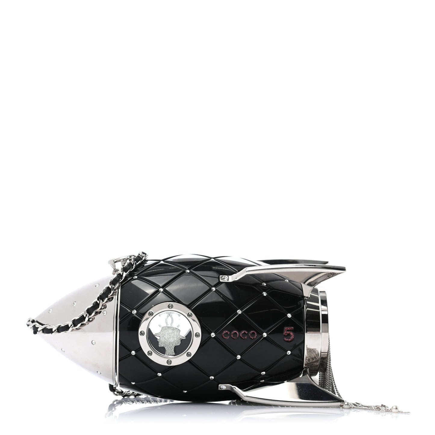 Plexiglass Crystal Rocket Ship Minaudière Clutch Black