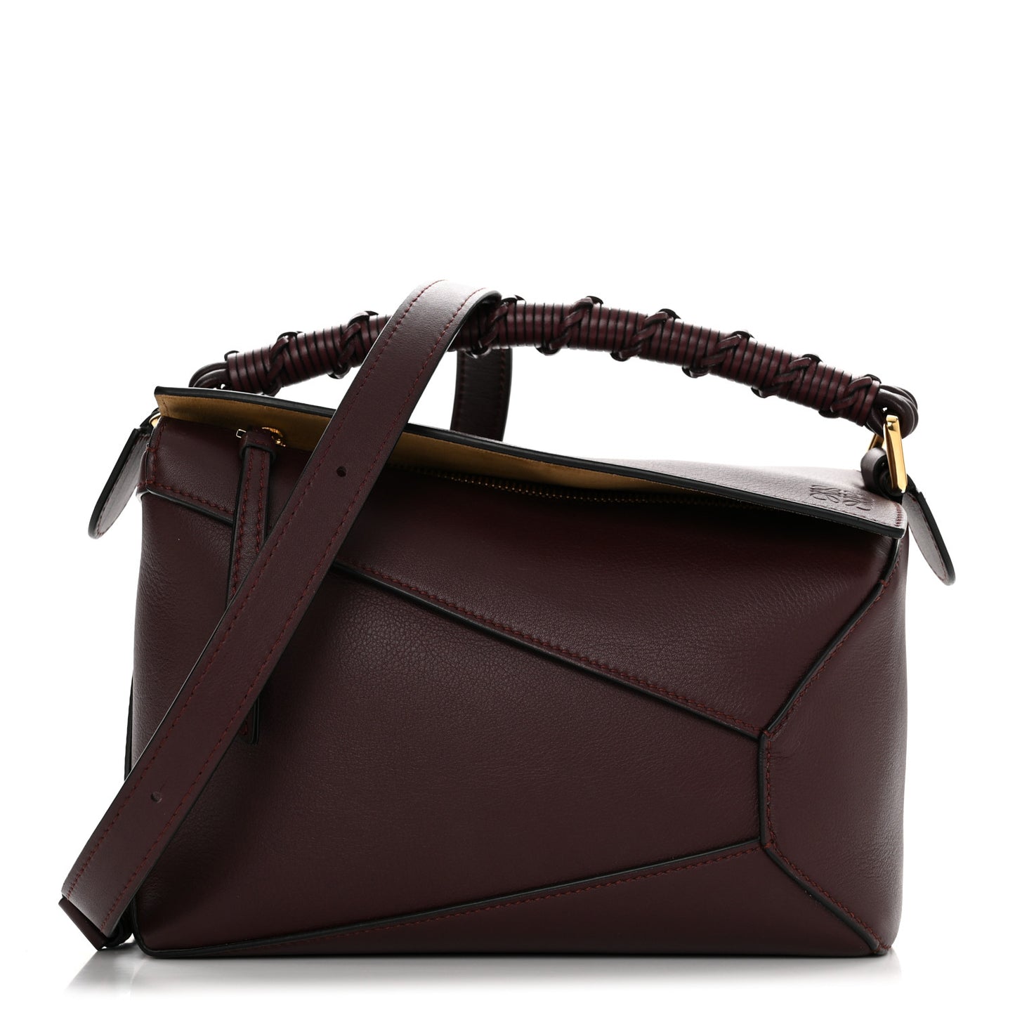 Calfskin Small Puzzle Edge Bag Prune