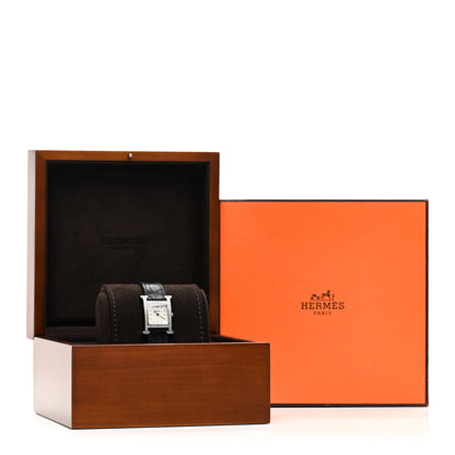 Hermes Stainless Steel Alligator Diamond Bezel Mother of Pearl 21mm Heure H Hour Quartz Watch Noir 5 of 5