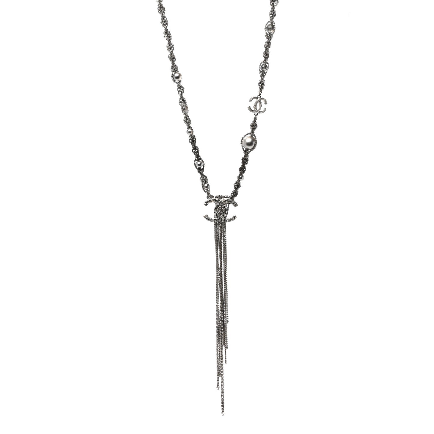Crystal Pearl Chain Necklace Gray