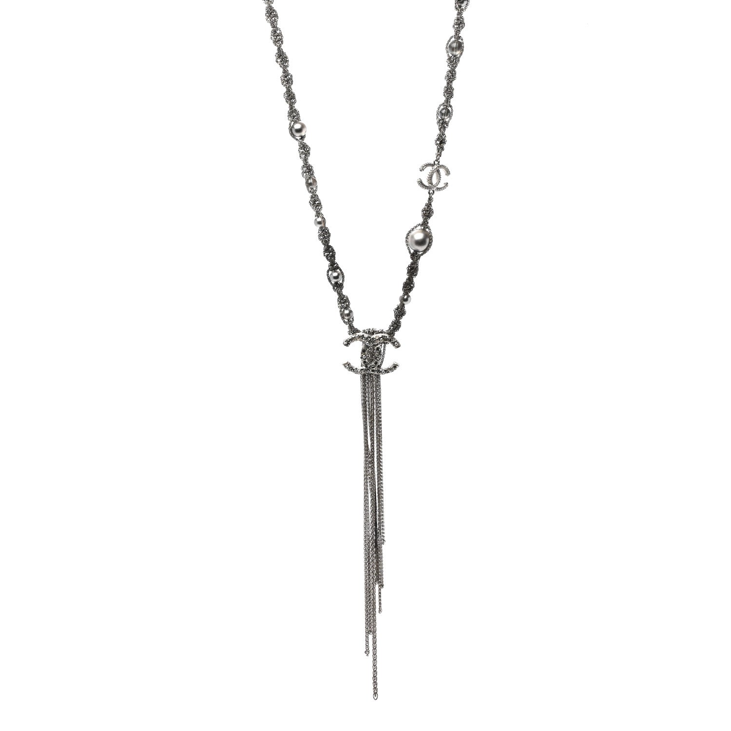 Chanel Crystal Pearl Chain Necklace Gray 1 of 5