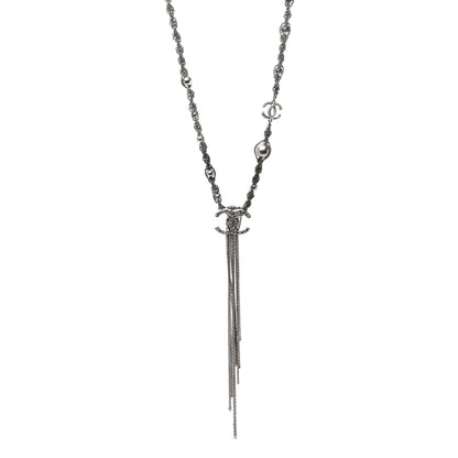Chanel Crystal Pearl Chain Necklace Gray 1 of 5