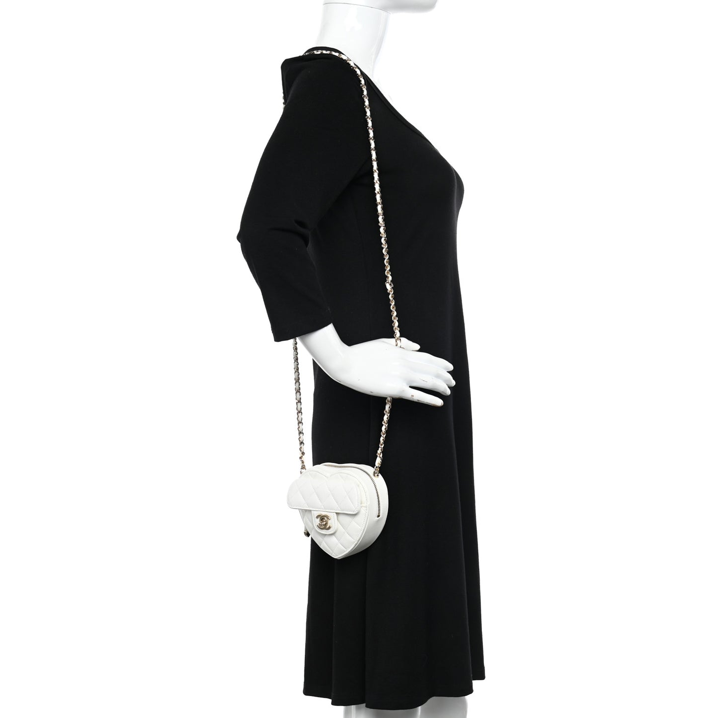 Lambskin Quilted CC In Love Heart Clutch With Chain White