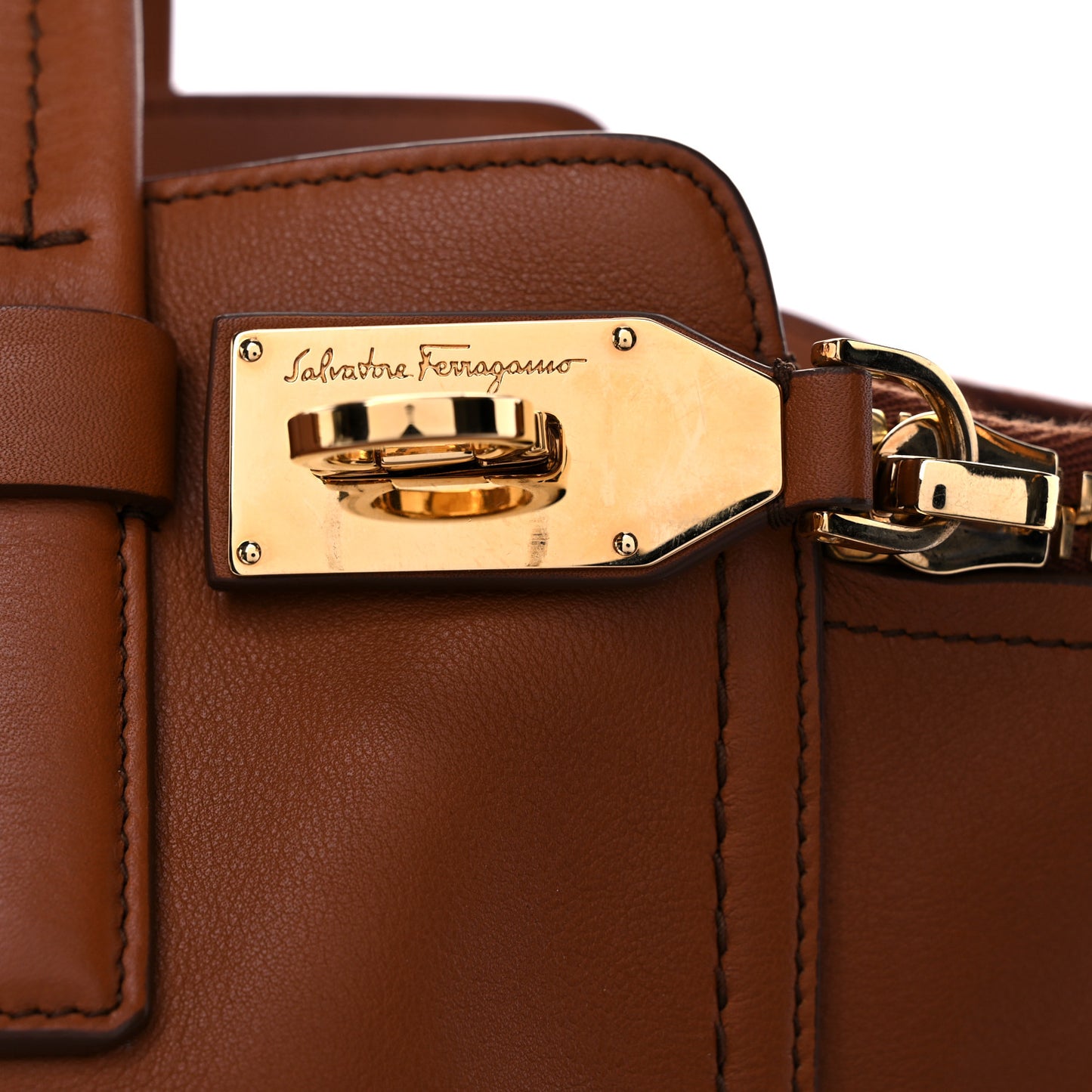 Calfskin Medium Verve Double Zip Tote Brown