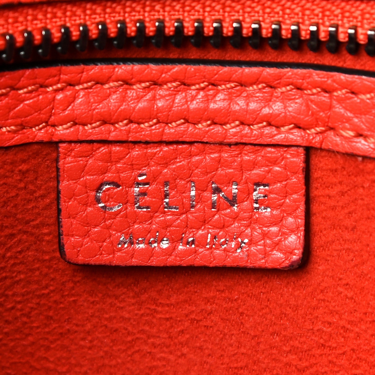 Celine Drummed Calfskin Nano Luggage Vermillion 6 of 25