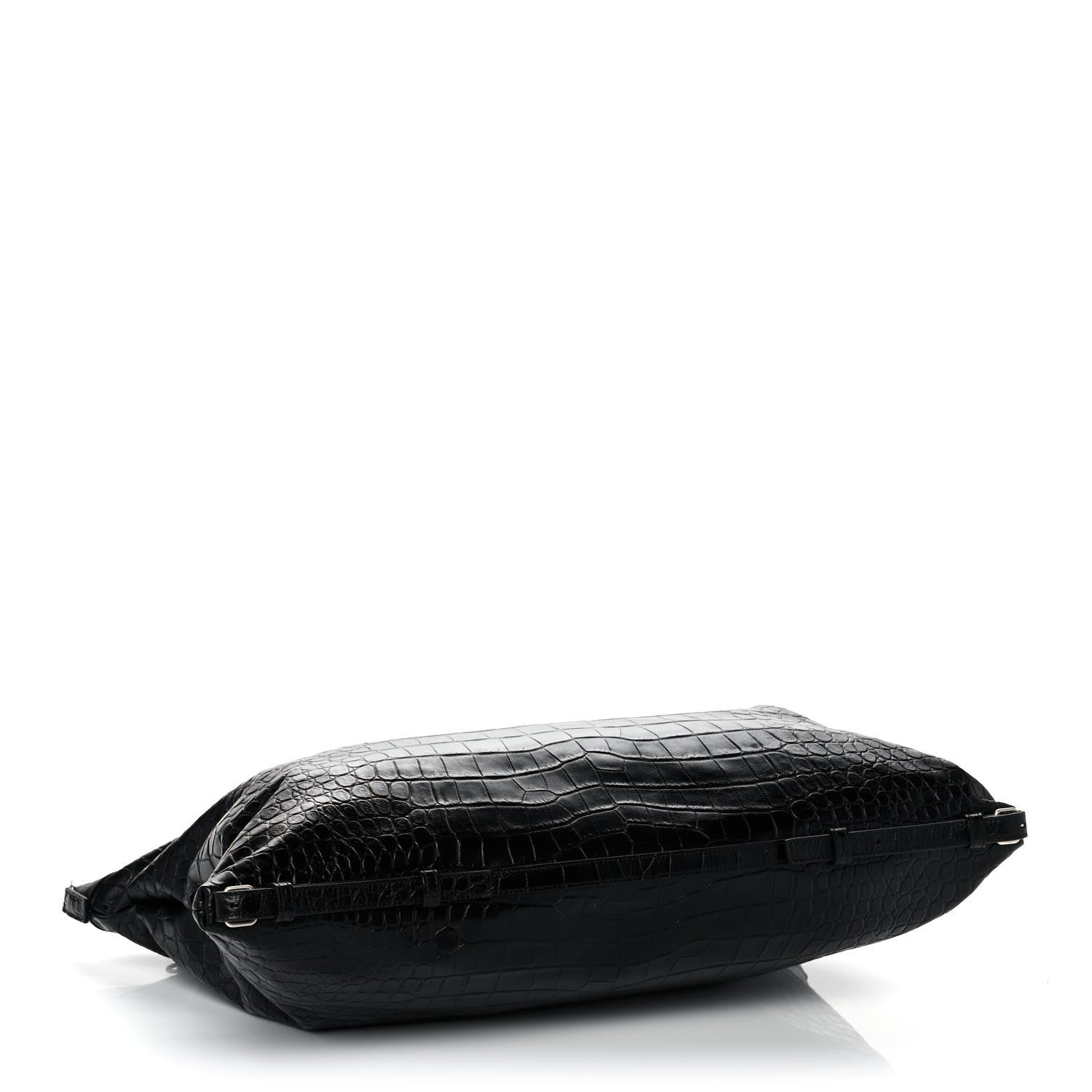 Saint Laurent Calfskin Crocodile Embossed Large Convertible ID Bag Black 4 of 11