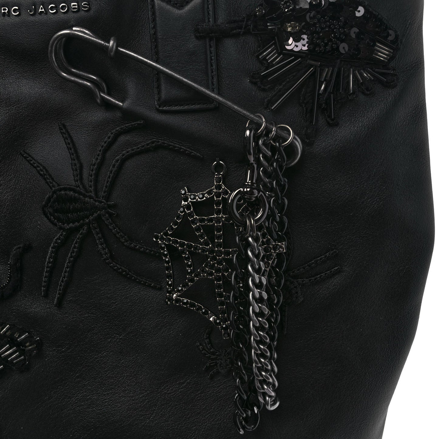 Calfskin Large Wingman Badges Shopping Tote Black
