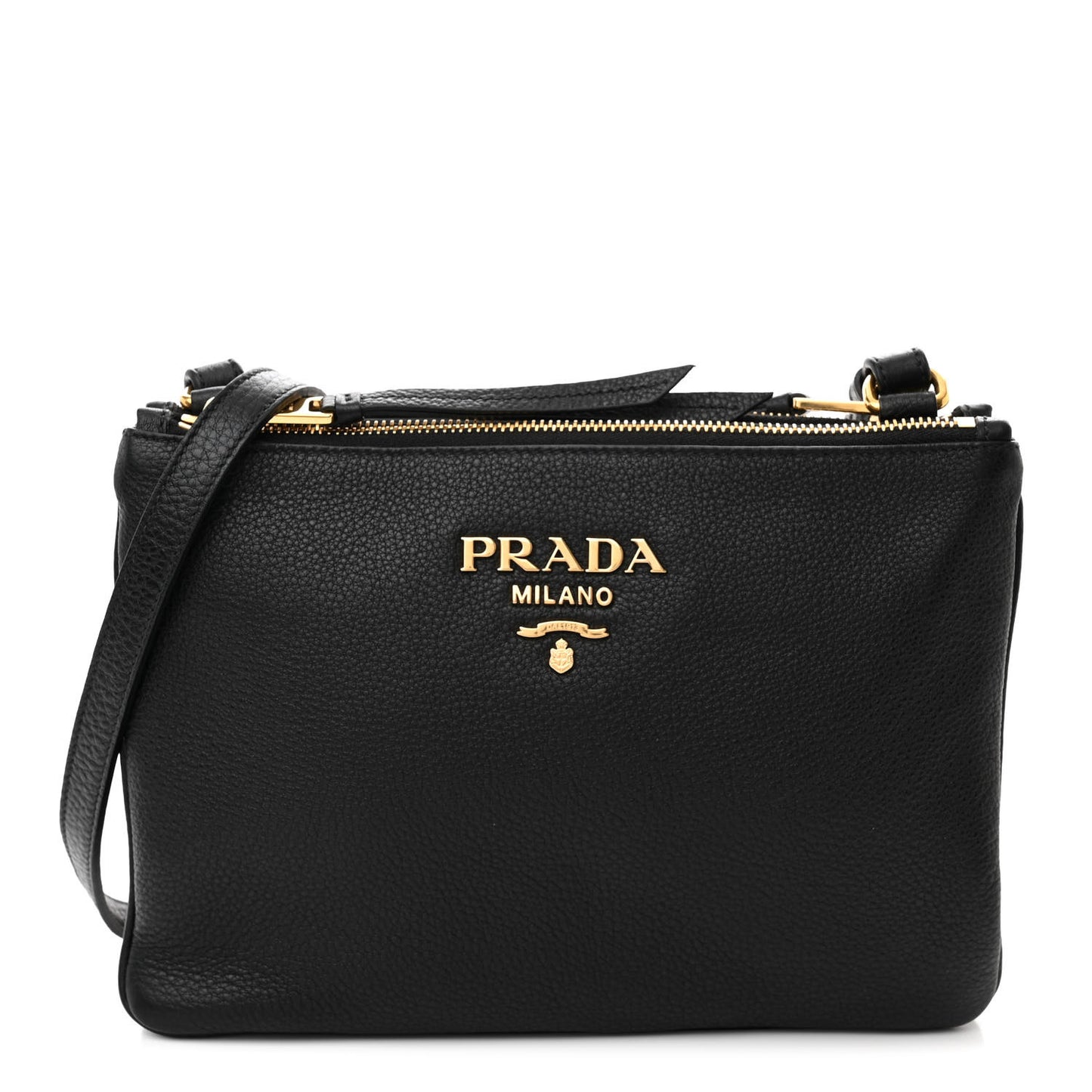 Vitello Phenix Double Zip Crossbody Bag Black