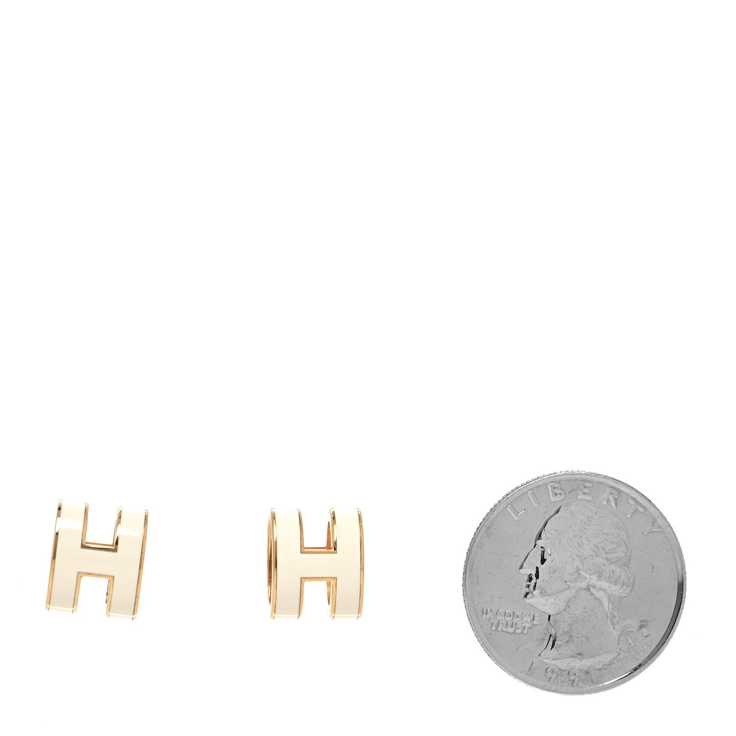 Gold Lacquered Mini Pop H Earrings White