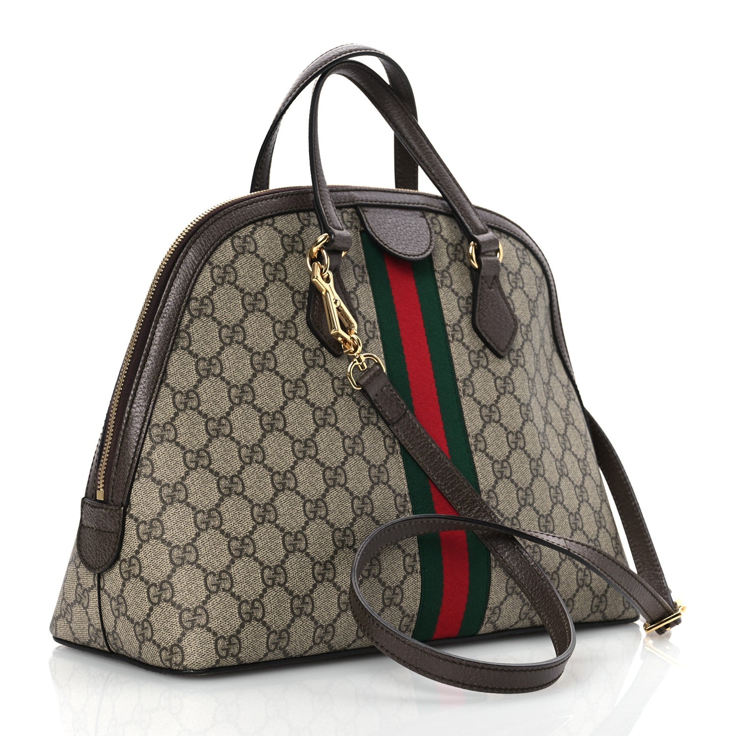 GG Supreme Monogram Web Medium Ophidia Top Handle Dome Bag Brown