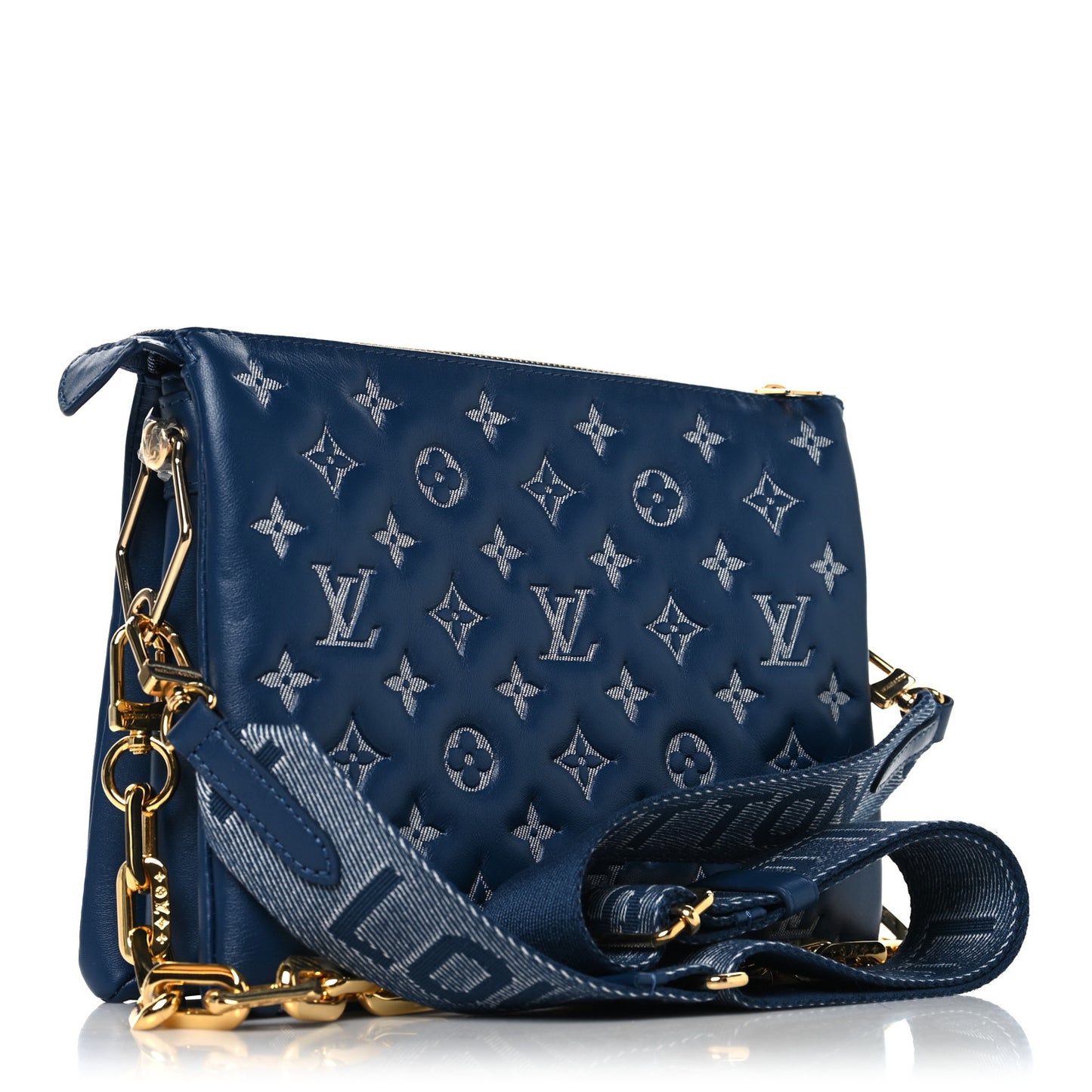 Lambskin Embossed Monogram Coussin PM Denim Blue