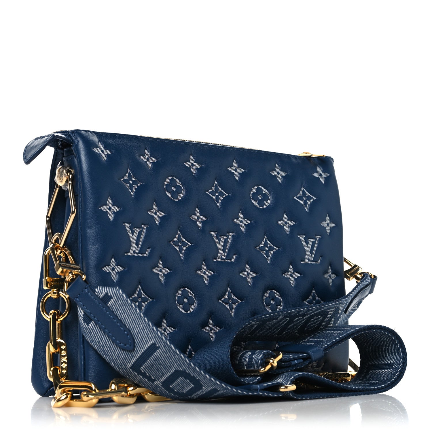 Louis Vuitton Lambskin Embossed Monogram Coussin PM Denim Blue 3 of 12